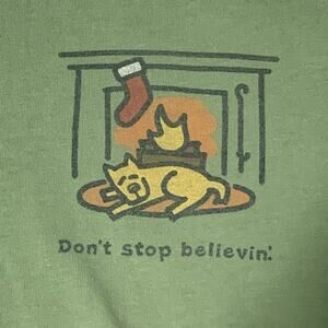 LIFE IS GOOD XXL Don't Stop Believin' Relaxed Fit T-Shirt Dog Fireplace Stocking